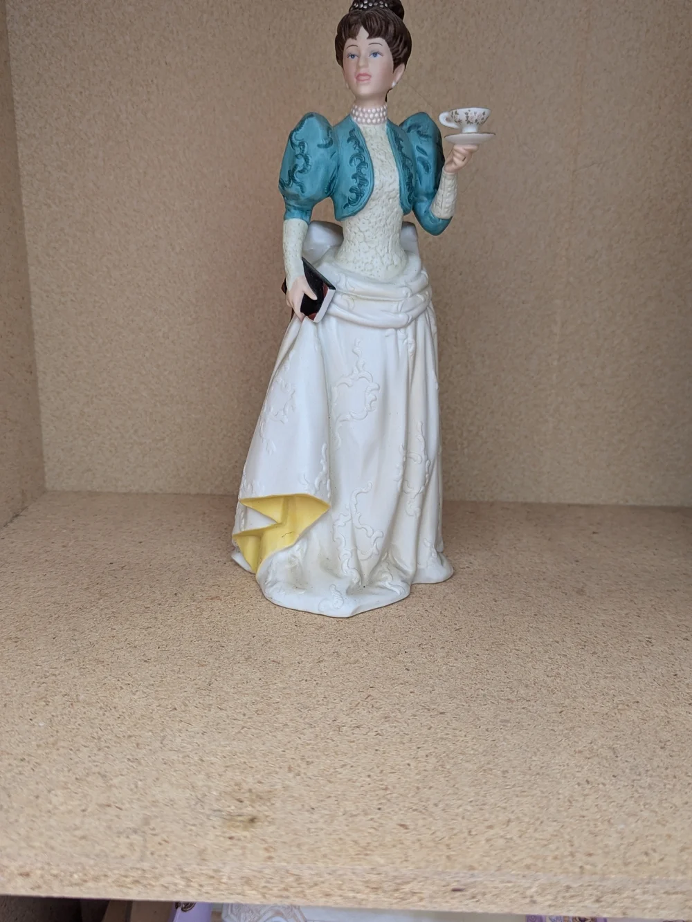 Porcelain Victorian Lady Figurine in Teal and White